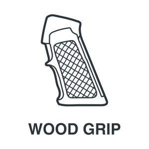 Line drawing of a pistol grip with a crosshatch pattern, labeled "WOOD GRIP" below the illustration.