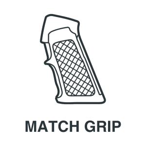 A line drawing of a textured, contoured pistol grip labeled "MATCH GRIP" below the image.