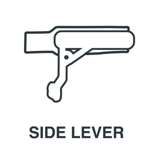 Line drawing of a side lever mechanism, showing its structural components, with the label "SIDE LEVER" below.