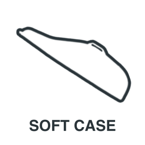 Black line drawing of a soft case for an elongated object, shown in profile, with the words "SOFT CASE" written below in bold capital letters.