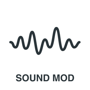 A black sound wave icon centered above the words "SOUND MOD" in bold, uppercase black text on a white background.