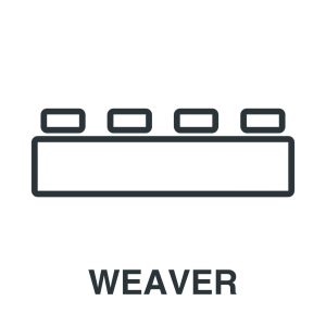 Simple line drawing of a rectangular object with four smaller rectangles on top, resembling a Lego-like block, labeled "WEAVER" underneath.
