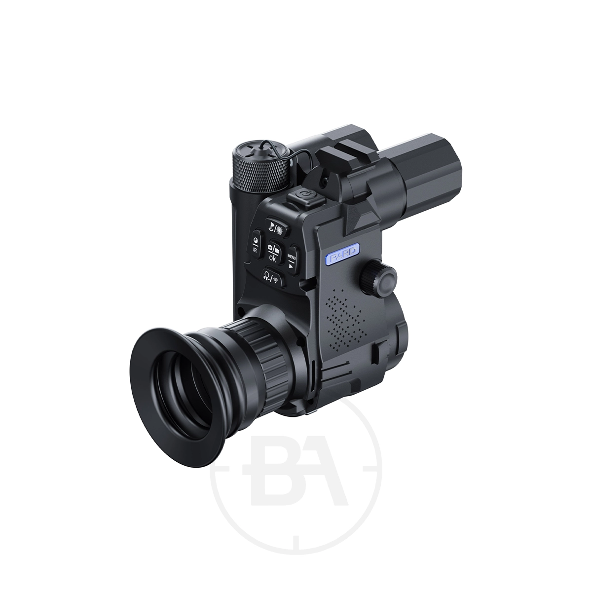 Pard NV007 SP2 4K Night Vision Series 1 The digital camera, with a large lens and electronic viewfinder, supports the PARD NV007SP Night Vision Scope Attachment. It includes buttons and dials for precise settings, enabling versatile use in varied lighting conditions.