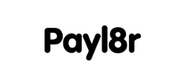 The image shows the word "Payl8r" in bold, black rounded letters on a white rounded rectangle background. The letter "a" is replaced with the number "8.