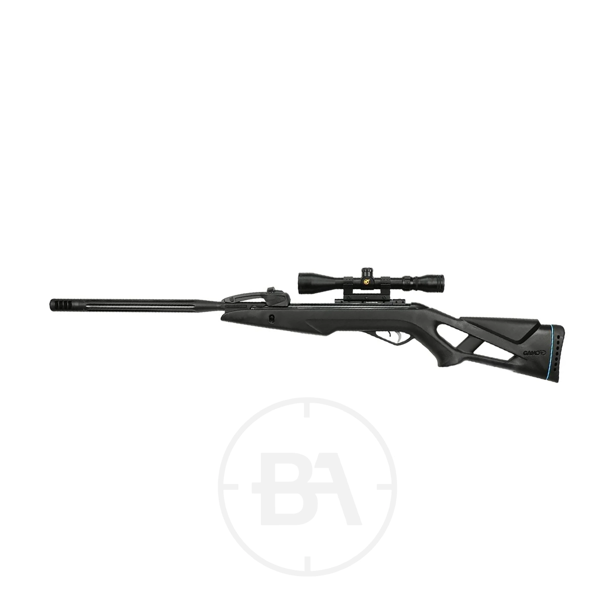 Gamo Whisper X Swarm Gas Ram Air Rifle With Scope 3 Gamo Whisper X Swarm Gas Ram Air Rifle with scope, shown in profile against a white background.